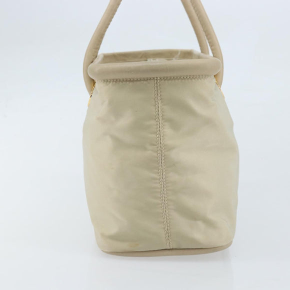 CELINE Hand Bag Nylon Beige Gold Auth ka2474