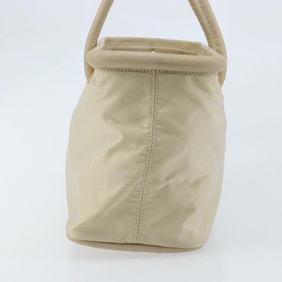 CELINE Hand Bag Nylon Beige Gold Auth ka2474
