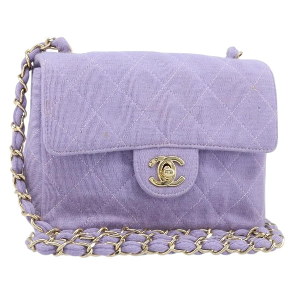 CHANEL Matelasse Chain Shoulder Bag cotton Purple Gold CC Auth ka2484SAV
