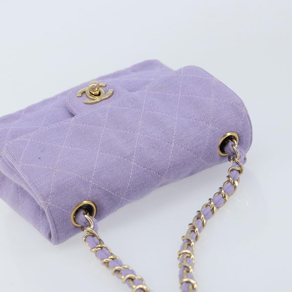 CHANEL Matelasse Chain Shoulder Bag cotton Purple Gold CC Auth ka2484SAV