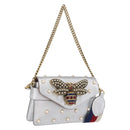 GUCCI Bamboo Chain Broadway Shoulder Bag Leather 2way Silver 453778 Auth ka2490V-1