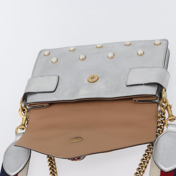 GUCCI Bamboo Chain Broadway Shoulder Bag Leather 2way Silver 453778 Auth ka2490V