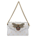 GUCCI Bamboo Chain Broadway Shoulder Bag Leather 2way Silver 453778 Auth ka2490V-2