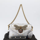 GUCCI Bamboo Chain Broadway Shoulder Bag Leather 2way Silver 453778 Auth ka2490V-27