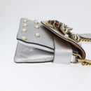 GUCCI Bamboo Chain Broadway Shoulder Bag Leather 2way Silver 453778 Auth ka2490V-4