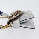 GUCCI Bamboo Chain Broadway Shoulder Bag Leather 2way Silver 453778 Auth ka2490V-5
