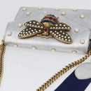 GUCCI Bamboo Chain Broadway Shoulder Bag Leather 2way Silver 453778 Auth ka2490V-6