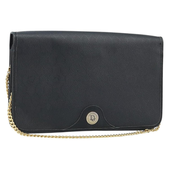 Christian Dior Honeycomb Canvas Chain Shoulder Bag PVC Black Gold Auth ka2491