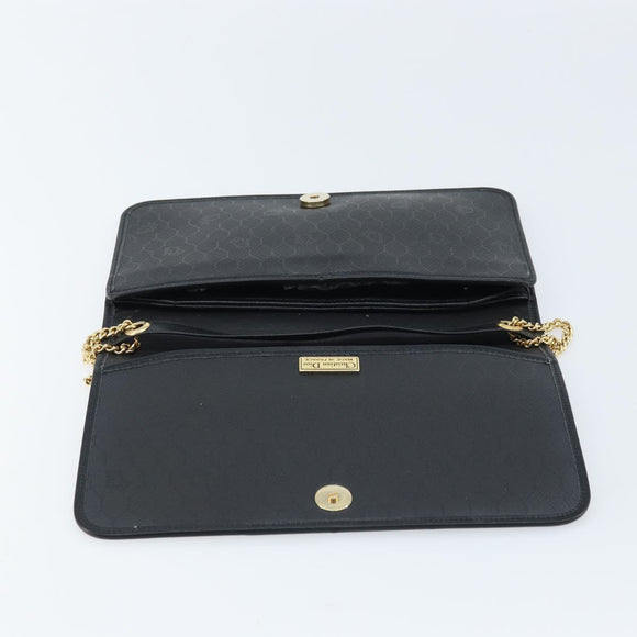 Christian Dior Honeycomb Canvas Chain Shoulder Bag PVC Black Gold Auth ka2491