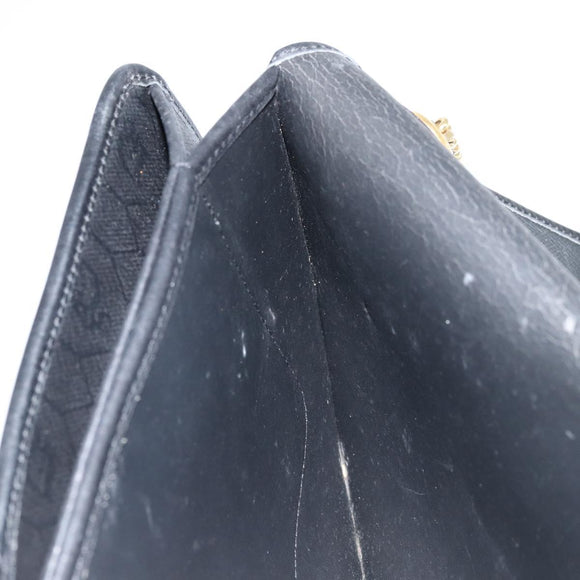 Christian Dior Honeycomb Canvas Chain Shoulder Bag PVC Black Gold Auth ka2491