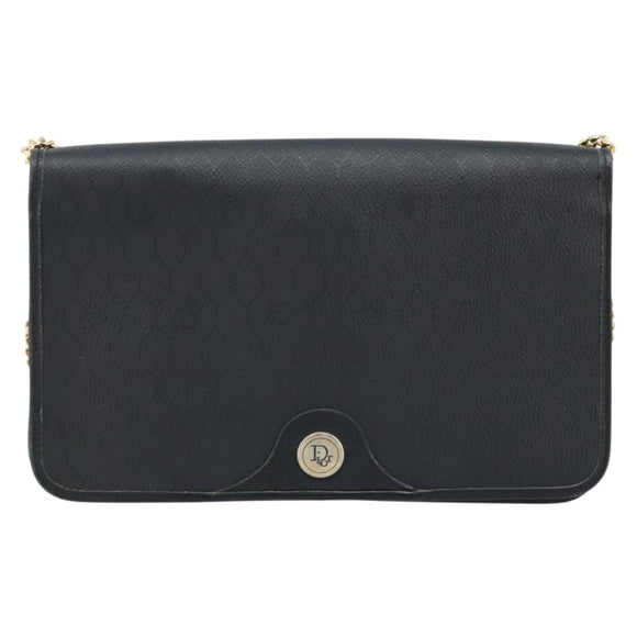 Christian Dior Honeycomb Canvas Chain Shoulder Bag PVC Black Gold Auth ka2491