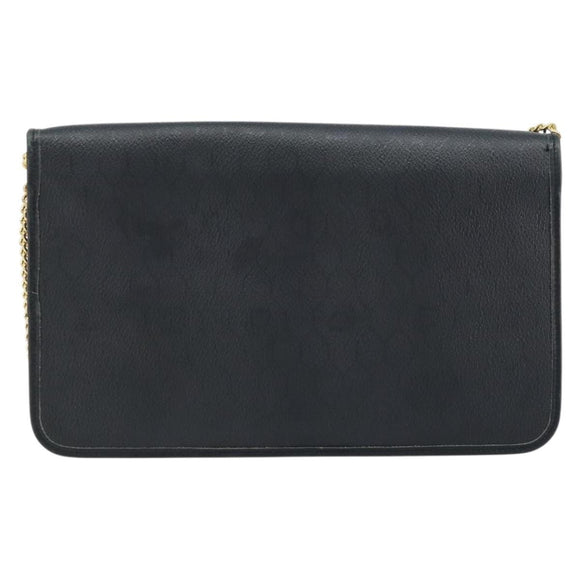 Christian Dior Honeycomb Canvas Chain Shoulder Bag PVC Black Gold Auth ka2491