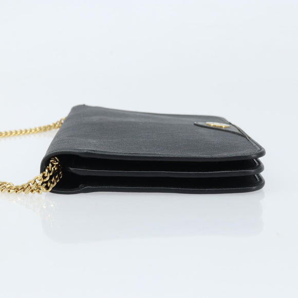 Christian Dior Honeycomb Canvas Chain Shoulder Bag PVC Black Gold Auth ka2491