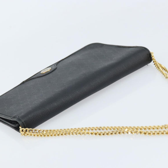 Christian Dior Honeycomb Canvas Chain Shoulder Bag PVC Black Gold Auth ka2491