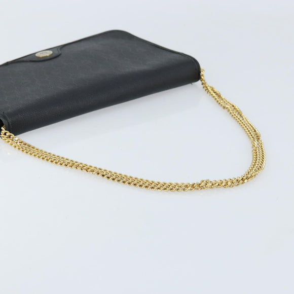 Christian Dior Honeycomb Canvas Chain Shoulder Bag PVC Black Gold Auth ka2491