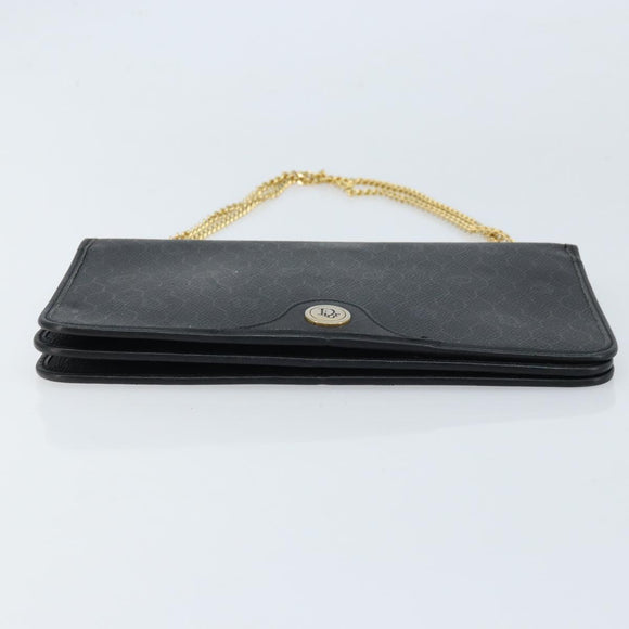 Christian Dior Honeycomb Canvas Chain Shoulder Bag PVC Black Gold Auth ka2491