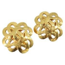 CHANEL Earring metal Gold Tone CC Auth ka2496