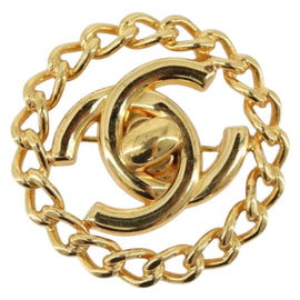 CHANEL Brooch metal Gold Tone CC Auth ka2499V