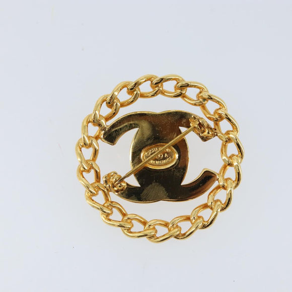 CHANEL Brooch metal Gold Tone CC Auth ka2499V