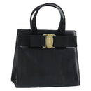 Salvatore Ferragamo Vala Hand Bag Leather Black Gold Auth ka2505-1