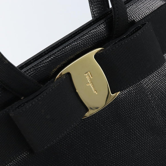 Salvatore Ferragamo Vala Hand Bag Leather Black Gold Auth ka2505