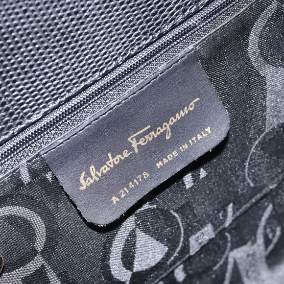 Salvatore Ferragamo Vala Hand Bag Leather Black Gold Auth ka2505