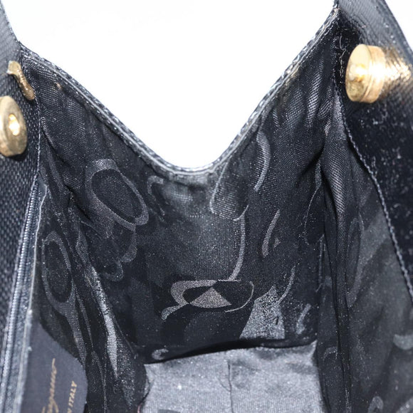 Salvatore Ferragamo Vala Hand Bag Leather Black Gold Auth ka2505