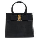 Salvatore Ferragamo Vala Hand Bag Leather Black Gold Auth ka2505-13