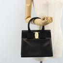 Salvatore Ferragamo Vala Hand Bag Leather Black Gold Auth ka2505-21