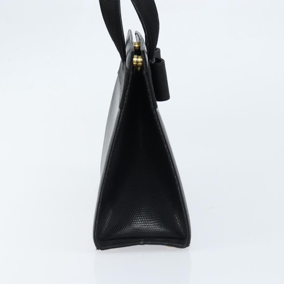 Salvatore Ferragamo Vala Hand Bag Leather Black Gold Auth ka2505
