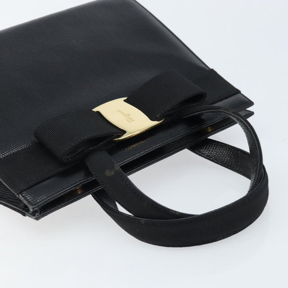 Salvatore Ferragamo Vala Hand Bag Leather Black Gold Auth ka2505
