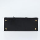 Salvatore Ferragamo Vala Hand Bag Leather Black Gold Auth ka2505-5
