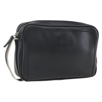 Salvatore Ferragamo Clutch Bag Leather Black Silver Auth ka2510
