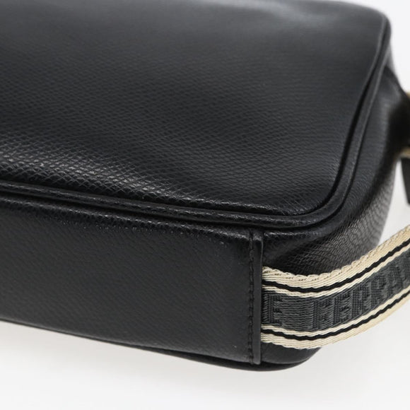 Salvatore Ferragamo Clutch Bag Leather Black Silver Auth ka2510