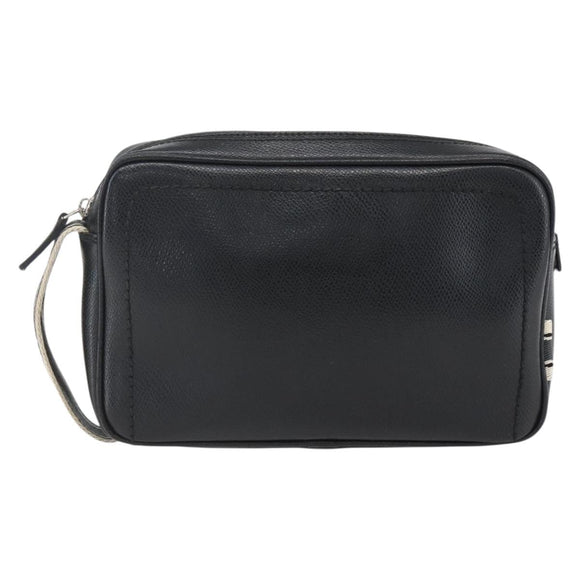 Salvatore Ferragamo Clutch Bag Leather Black Silver Auth ka2510