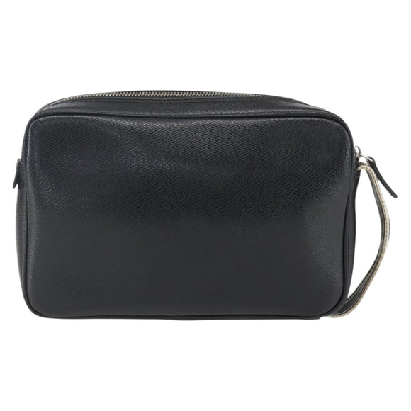 Salvatore Ferragamo Clutch Bag Leather Black Silver Auth ka2510
