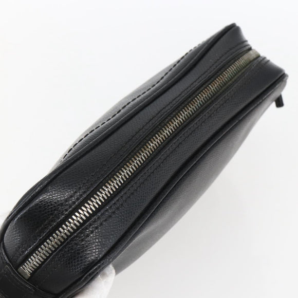 Salvatore Ferragamo Clutch Bag Leather Black Silver Auth ka2510