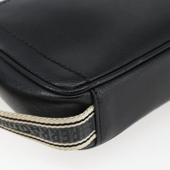 Salvatore Ferragamo Clutch Bag Leather Black Silver Auth ka2510