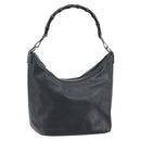 GUCCI Bamboo Hand Bag Leather Black Silver 000 0531 Auth ka2522-1
