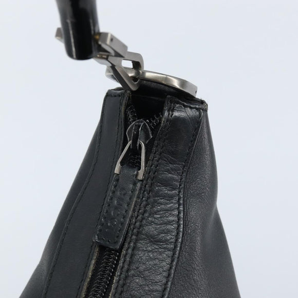 GUCCI Bamboo Hand Bag Leather Black Silver 000 0531 Auth ka2522