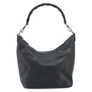 GUCCI Bamboo Hand Bag Leather Black Silver 000 0531 Auth ka2522-2