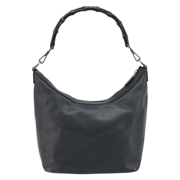 GUCCI Bamboo Hand Bag Leather Black Silver 000 0531 Auth ka2522