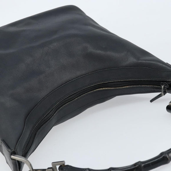 GUCCI Bamboo Hand Bag Leather Black Silver 000 0531 Auth ka2522