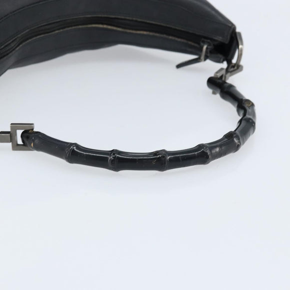 GUCCI Bamboo Hand Bag Leather Black Silver 000 0531 Auth ka2522