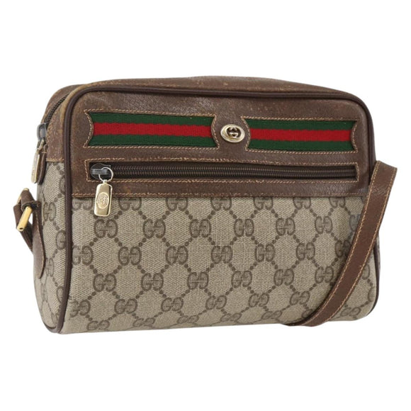 GUCCI GG Supreme Web Sherry Line Bag PVC Beige Gold 56 02 087 Auth ka2524