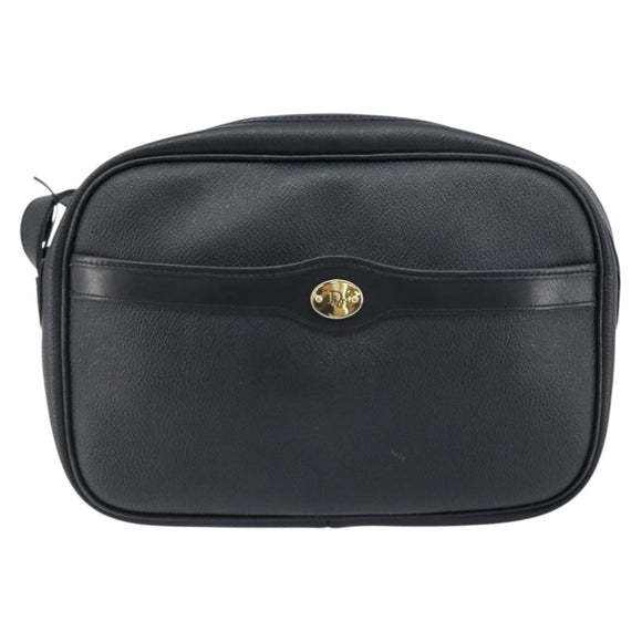 Christian Dior Honeycomb Canvas Shoulder Bag PVC Black Gold Auth ka2533