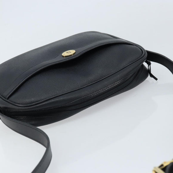 Christian Dior Honeycomb Canvas Shoulder Bag PVC Black Gold Auth ka2533