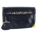 Christian Dior Trotter Canvas Clutch Bag Leather Navy Silver Auth ka2535-1