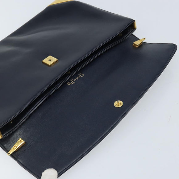 Christian Dior Trotter Canvas Clutch Bag Leather Navy Silver Auth ka2535
