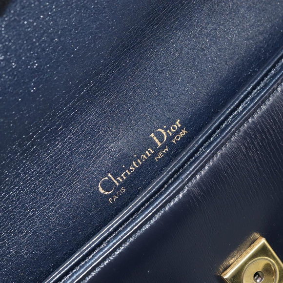 Christian Dior Trotter Canvas Clutch Bag Leather Navy Silver Auth ka2535